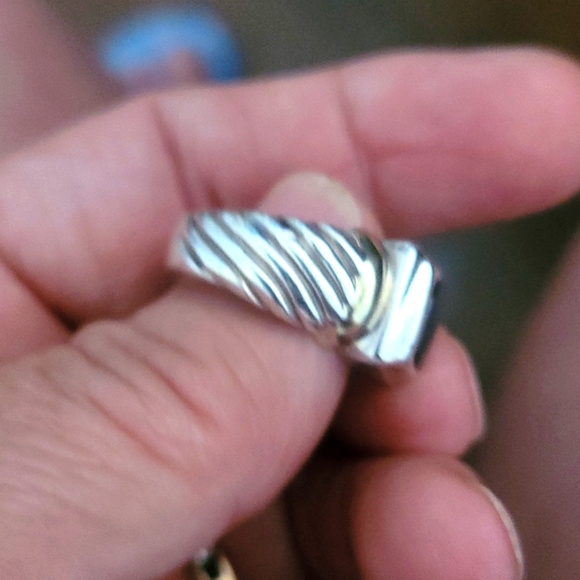 David Yurman Two-Tone Cable Onyx Ring 7.25 - Picture 11 of 12